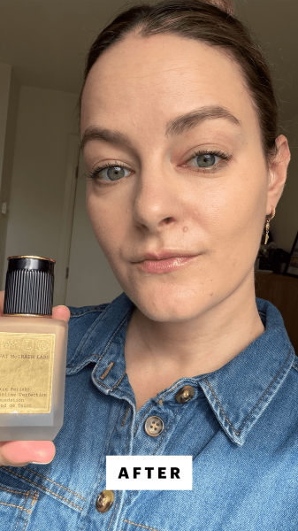 A selfie of Allure content director Sophia Panych after applying the Pat McGrath Labs Skin Fetish Sublime Perfection...