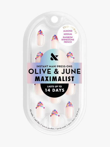 olive and june rainbow rhinestone gem nails in packaging on white background